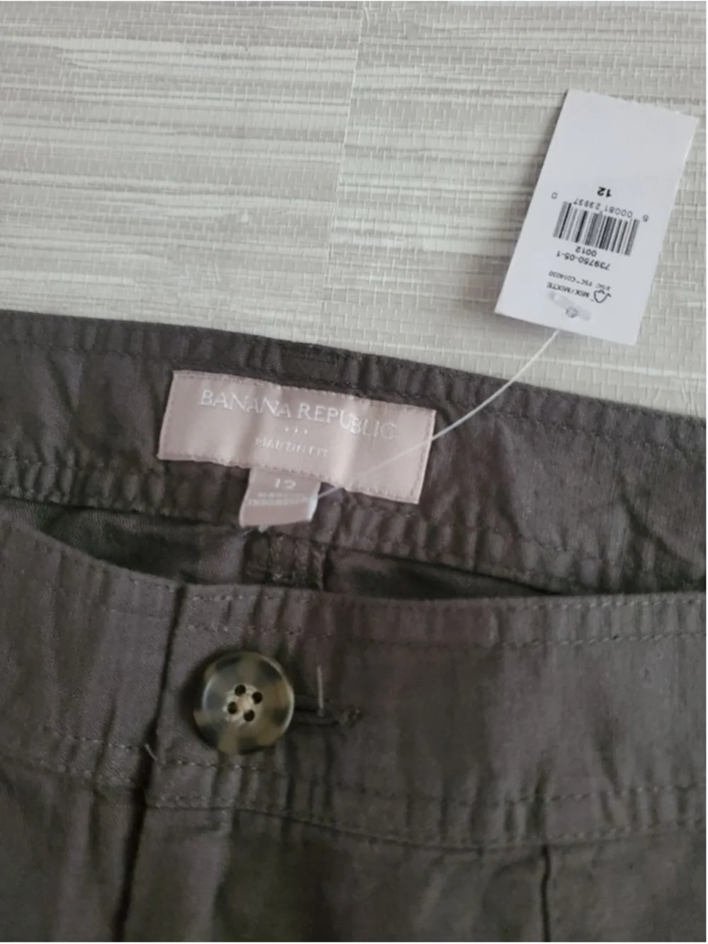 Banana Republic Martin Cargo Utility Pants Olive Green Linen Cotton Size 12 NWT